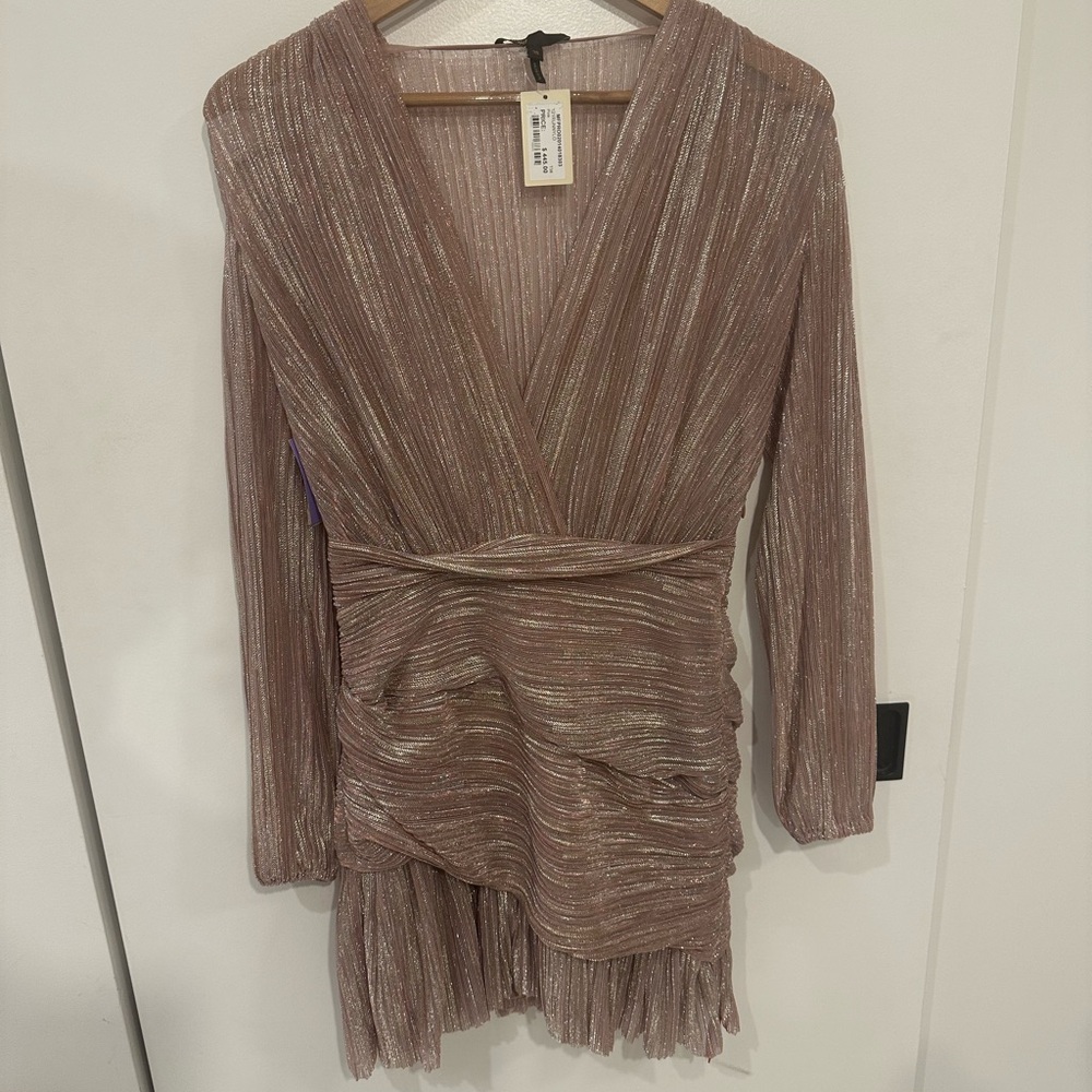 NWT Maje Shimmering Metallic Long Sleeve Dress Mini Size 38